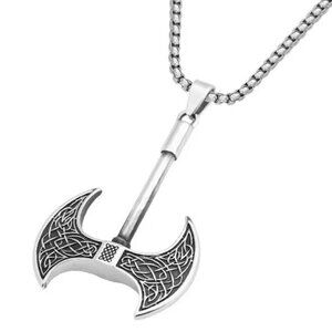 Double Sided Viking Norse Axe Necklace Stainless Steel